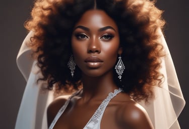 Close-up of a bride glowing with elegant, natural makeup under soft lighting.