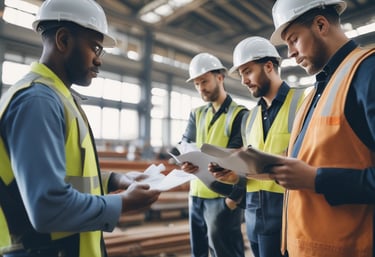 A logistics coordinator reviewing shipment documents in a busy warehouse.