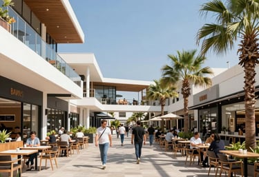 Aerial view of Plaza Pino Payas bustling with activity and businesses