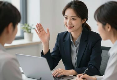 A friendly marketing professional consulting with a small business owner in a cozy office.