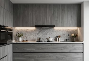 Modern commercial interior with sleek wooden fixtures and creative design elements.