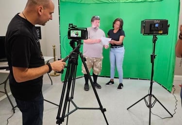 Fear Fame Arts Foundation conducting a hands-on filmmaking workshop using green screen technology