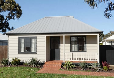 A construction site with workers framing a wooden house under a bright sky.