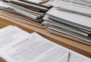 Stack of completed legal documents stamped and ready for submission.