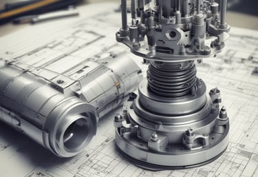 Engineers collaborating over conveyor system blueprints in a modern workshop.