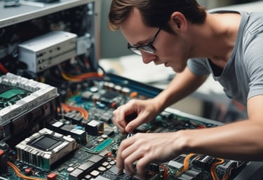 Friendly IT technician assisting a small business owner at their office.