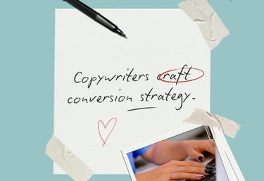 Handwriting and Laptop "Copywriters Craft Conversion Strategy"