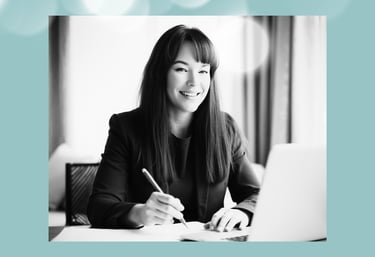 designed and decorated photo of a smiling S. Gee at work.