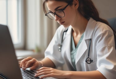 A stopwatch next to a medical chart representing speedy transcription services.