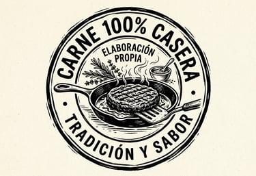 Logotipo de hamburguesa de estilo vintage con una hamburguesa chisporroteando en una sartén.