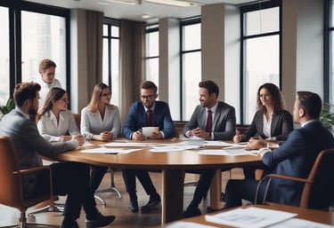 A professional consultant discussing technology costs with a small business team around a conference table.