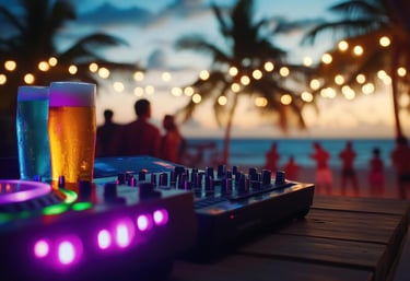 Beach party and dj booth.