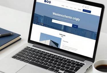 Close-up of a mobile phone displaying a responsive corporate website with clean layout