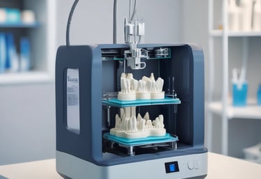 3D printer producing a dental model with detailed precision in a clinical setting.
