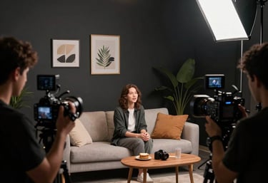 Close-up of a founder confidently speaking on camera, framed by modern silver and red accents.