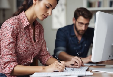 A collaborative workspace with people brainstorming ideas.