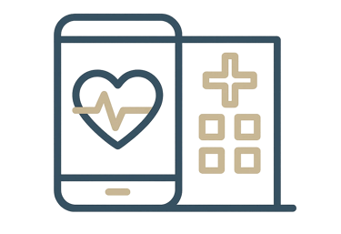 Hybridvård med digital och fysisk uppföljning – Revaliis hälsoikon i ren Apple-minimal design.