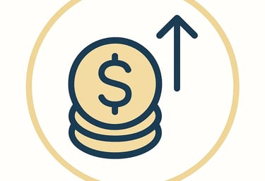 Ikon med mynt och uppåtriktad pil som representerar investerare och tillväxtmöjligheter.