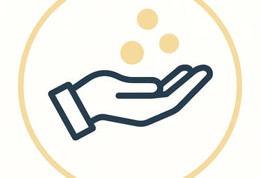 Ikon som visar en öppen hand med cirklar och symboliserar partnerskap med organisationer.