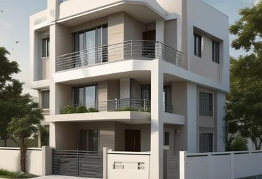 Photo of a modern residential building under construction with workers and machinery.