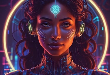 A neon-lit retro-futuristic phone handset glowing against a dark cyberpunk cityscape.