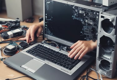 A cozy home office setup with modern computer and multimedia equipment.