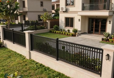 A well-landscaped premium plot with modern fencing, set against a backdrop of luxury developments in Gurugram, South Asian region.