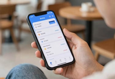 A sleek smartphone displaying the Navibank mobile app dashboard with clean, minimalistic design.