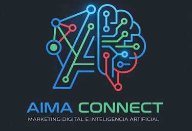 AIMA Connect logo featuring a glowing neon digital brain and circuit design for artificial intelligence marketing.