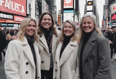 A joyful woman with a backpack standing on a scenic overlook, smiling as she gazes at a sunset.