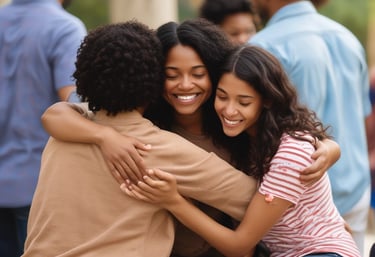 A caring mentor speaking with a young person in a cozy community center.