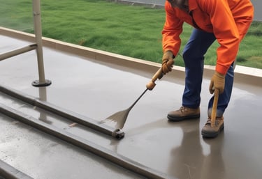 Close-up of a technician applying waterproofing sealant on a rooftop.