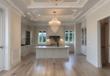 A sleek navy blue-themed minimalist living room in a renovated multifamily property.