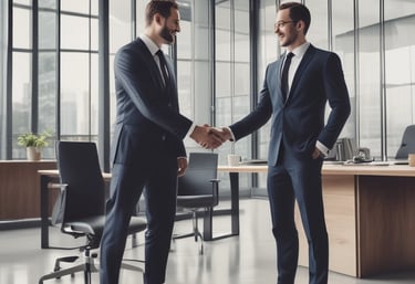 Close-up of hands shaking over a signed insurance agreement.