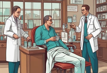 A cozy workspace with medical books, a laptop showing a health blog, and a cup of tea.