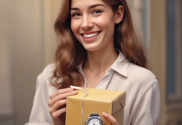 A professional courier in uniform carefully holding a secure package inside a private jet cabin.
