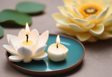 Bougie allumée et fleur de lotus symbolisant la relaxation et le bien-être