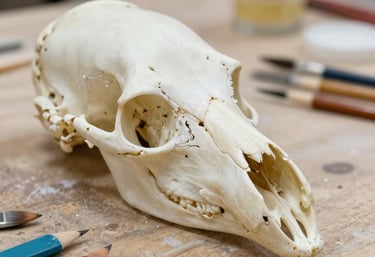 A cozy studio corner with art supplies and framed Nouveau prints.