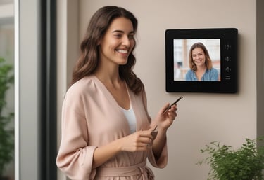 Technician installing a modern security camera system on a building exterior.