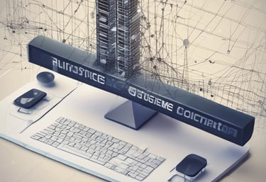 Entrepreneurs collaborating over a tablet showing AI-powered business system diagrams.