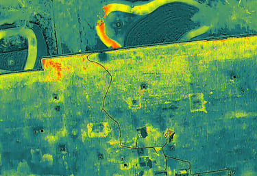 Thermal Image of aged roof showing signs of moisture intrusion
