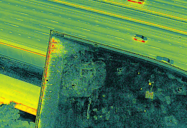 Overhead view of a roof with moisture retention