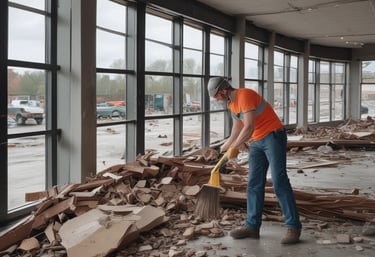 Team clearing debris and junk from a residential property during a move-out cleanup.