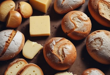 A cozy kitchen counter with fresh sourdough bread, a glass of homemade beer, and cocktail ingredients arranged invitingly.