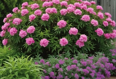 A selection of fruit and ornamental plants displayed neatly in a greenhouse.