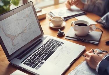 Close-up of hands reviewing official documents with a prison facility in the background.