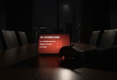 Conceptual representation of hidden VC evaluation patterns and pitch deck red flags.