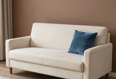 Elegant living room featuring a stylish sofa bed with neat, clean lines and a professional look.