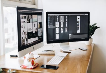 a computer monitor monitor and a desktop computer