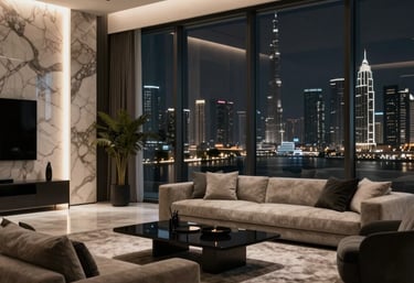 Serene bedroom featuring elegant serif typography on soft lavender walls.